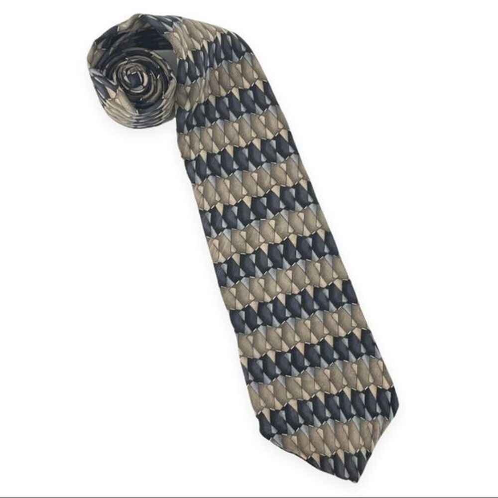 Geoffrey Beene 100% Imported Silk Tie Black and Beige Design